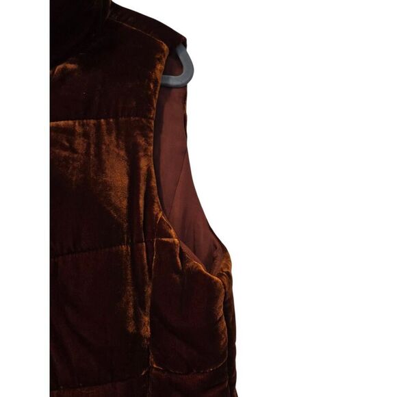 Loft Puffer Vest Women's Quilted Design Pockets Full Zip Rust Orange Velvet | L - Picture 10 of 13
